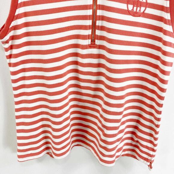 TOMMY HILFIGER Orange White Collared Sleeveless Blouse - Picture 5 of 9
